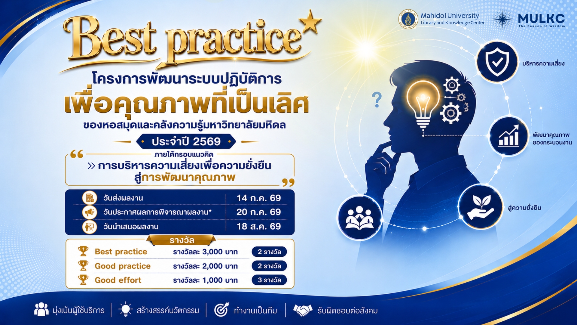โครงการ MULKC Best Practice ประจำปี 2569 โครงการพัฒนาระบบปฏิบัติการเพื่อคุณภาพที่เป็นเลิศ ประจำปี 2569